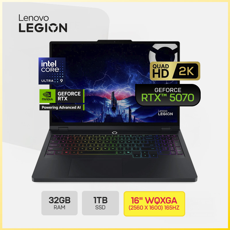 LENOVO LEGION Pro 5 16IAX10 GAMING Core&trade; Ultra 9 275HX / 1TB SSD / 32GB / 16" (2560x1600) OLED 165Hz / WIN11 / NVIDIA&reg; RTX 5070 / 8192MB / ECLIPSE BLACK RGB Backlit Keyboard
