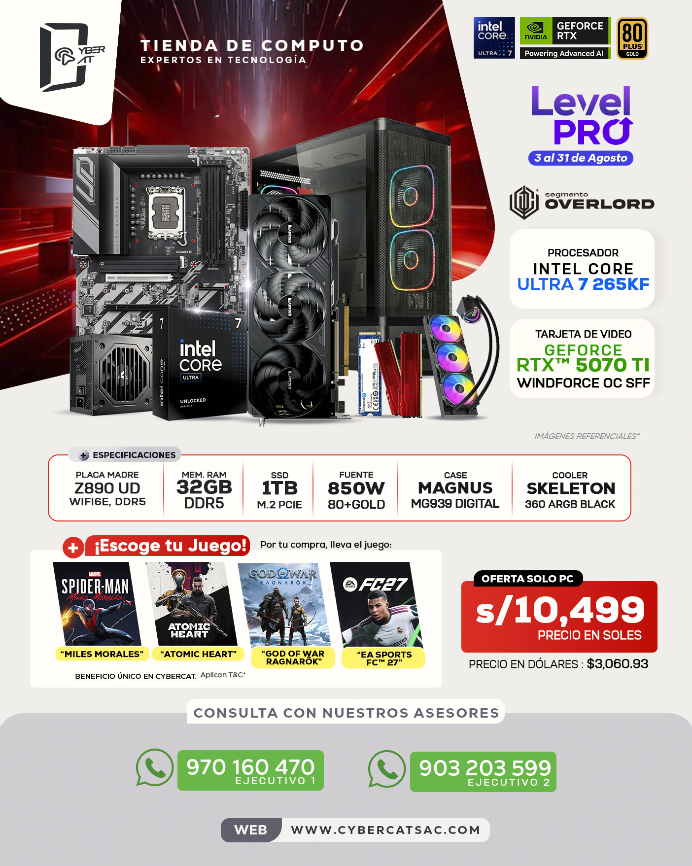 SEGMENTO OVERLORD - ULTRA 7 265KF - RTX 5070 TI - 32GB RAM - 1TB SSD - 850W 80 + GOLD