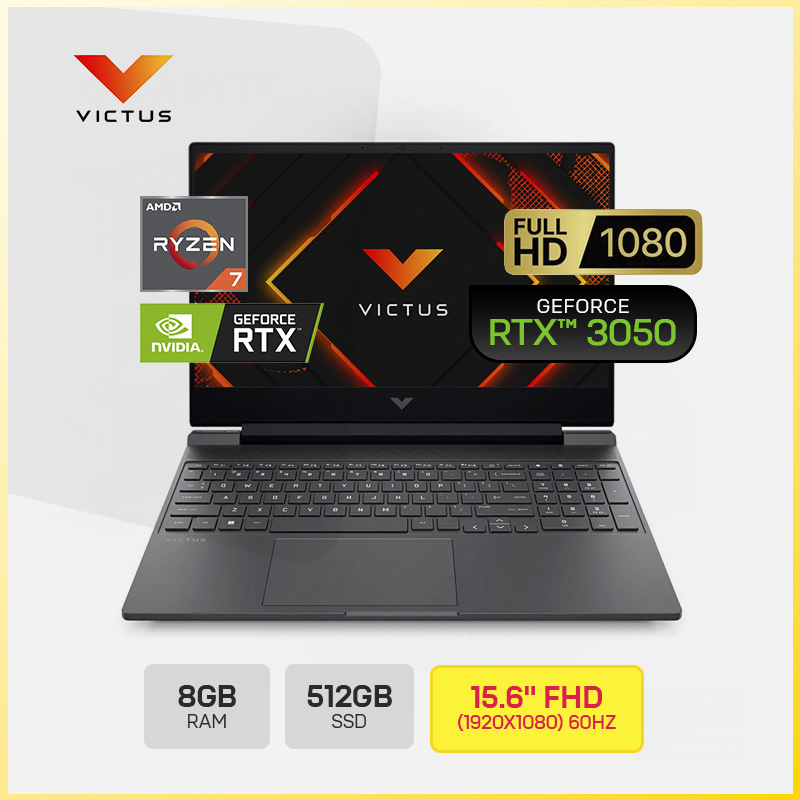 LAPTOP HP VICTUS GAMING 15-FB3019LA (BT4F6LA#ABM) / AMD RYZEN 7-7445HS / 8GB DDR5 5600 / 512GB SSD NVME M.2 / NVIDIA GEFORCE RTX 3050 6GB / PANTALLA 15.6" FHD (1920X1080) IPS 60HZ / FREE DOS / COLOR PLATA MICA