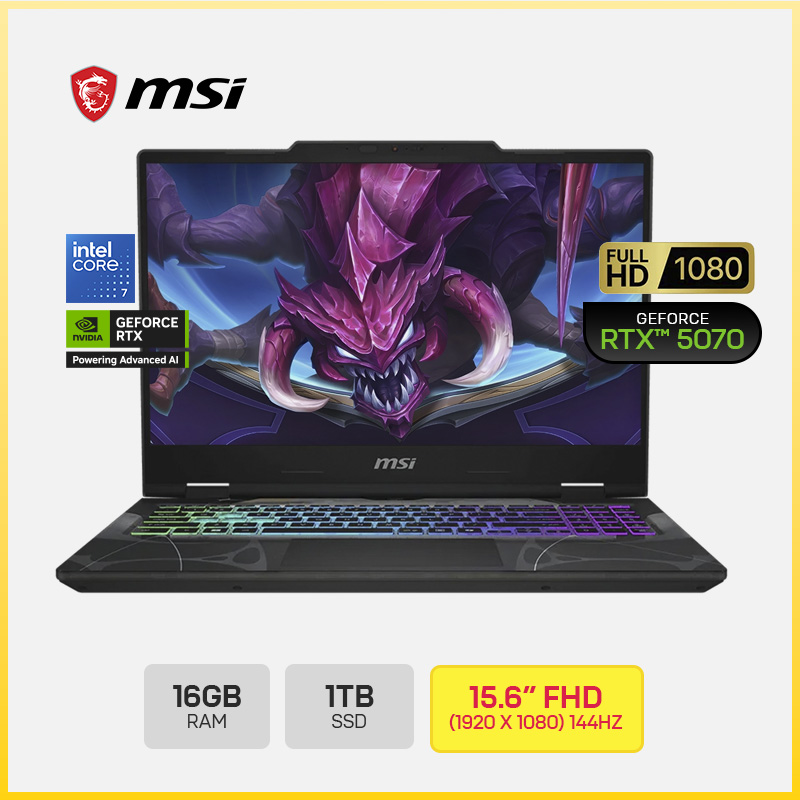 MSI CYBORD 15 B2RWGKG-409US / Intel Core 7-240H / 16GB(8*2) DDR5 / 1TB SSD / NVIDIA GEFORCE RTX 5070 8GB / 15.6" FHD  144HZ / WINDOWS 11 HOME / TECLADO AMERICANO RETROILUMINADO RGB / COLOR BLACK / 4 CELL