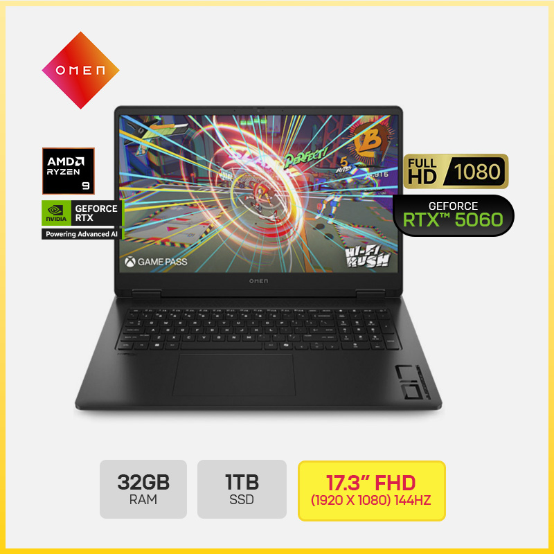 HP OMEN 17-DB1002LA / AMD RYZEN AI 9-365 / 32GB (2X16GB) DDR5 / 1TB SSD / NVIDIA GEFORCE RTX 5060 8GB / 17.3" FHD (1920X1080) IPS 144 HZ / FREE DOS / TECLADO ESPA&Ntilde;OL RETROILUMINADO