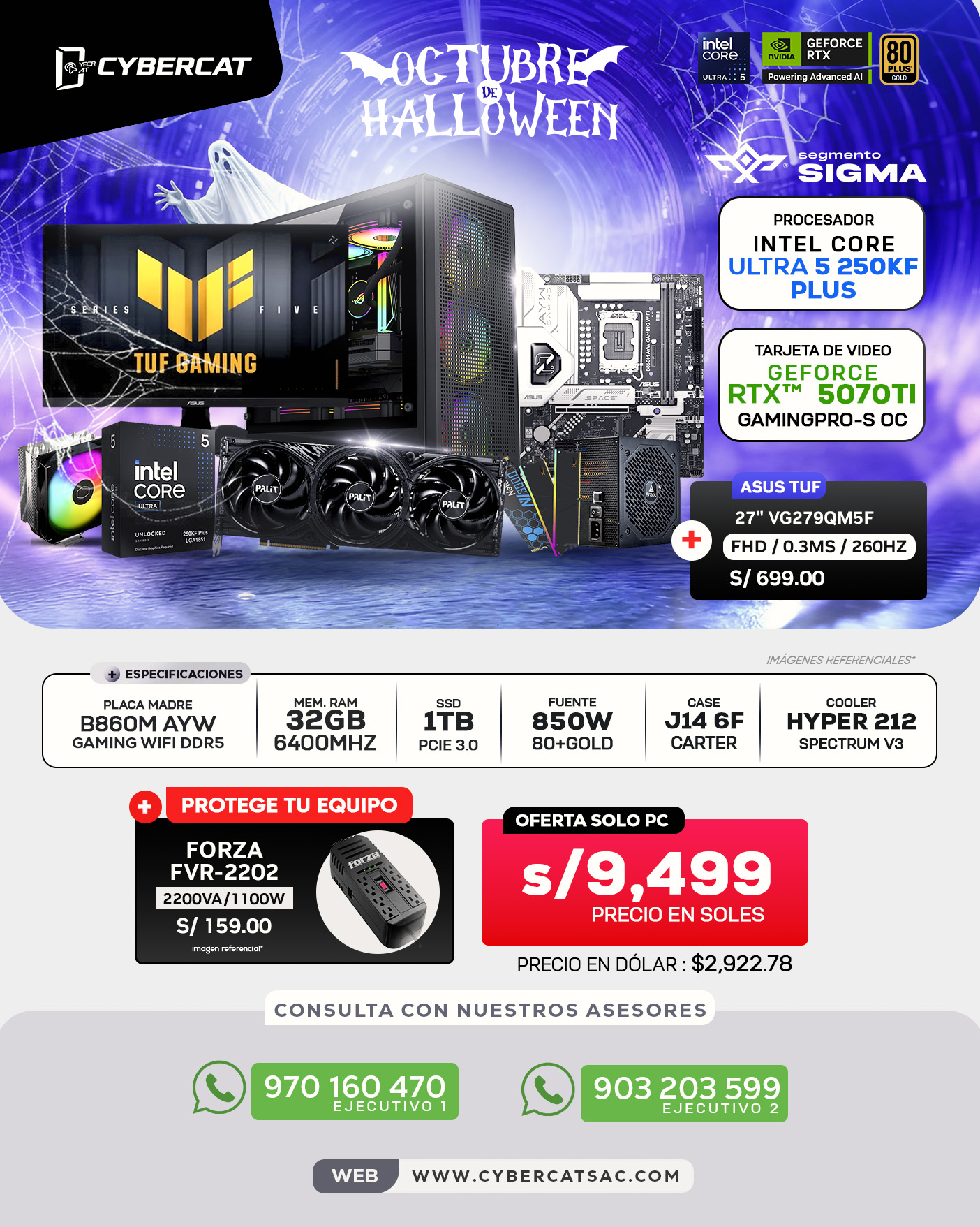 SEGMENTO SIGMA - ULTRA 5 250KF PLUS - RTX 5070Ti - 32GB RAM - 1TB SSD - 850W 80+GOLD