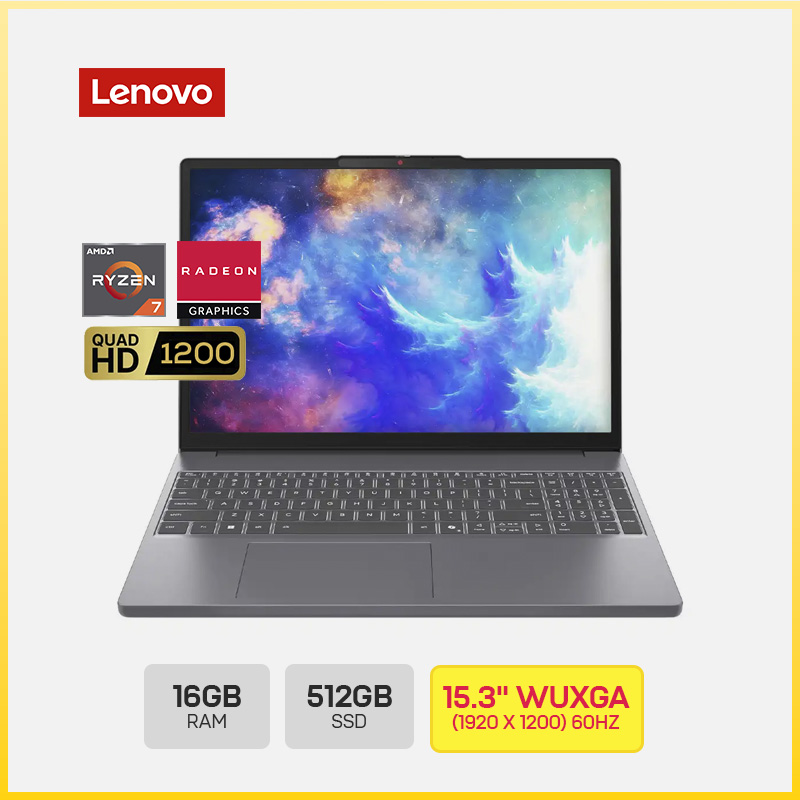 LENOVO IdeaPad Slim 3 15ARP10 (83K700TUUS)  / AMD RYZEN 7-170 / 16GB DDR5 / 512GB SSD NVME M.2 / AMD RADEON GRAPHICS-2GB DEDICADO / PANTALLA 15.3" WUXGA (1920x1200) TACTIL / TECLADO AMERICANO / WINDOWS 11 HOME / COLOR LUNA GREY / USB2 / HDMI1 / USB-C1 / L