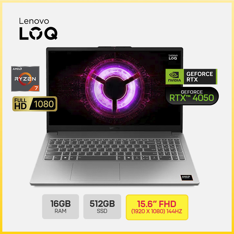 LENOVO LOQ 15ARP10E(83S0007FUS) /  AMD RYZEN 7-170 / 16GB DDR5-4800MHZ / 512GB SSD /15.6" FHD 144HZ / NVIDIA GEFORCE RTX4050 6GB / TECLADO AMERICANO RETROILUMINADO /WINDOWS 11 HOME / BATERIA 3 CELL / COLOR LUNA GREY / /WIFI6/HDMI*1/RJ45*1/USB*2/USB-C*1/LE