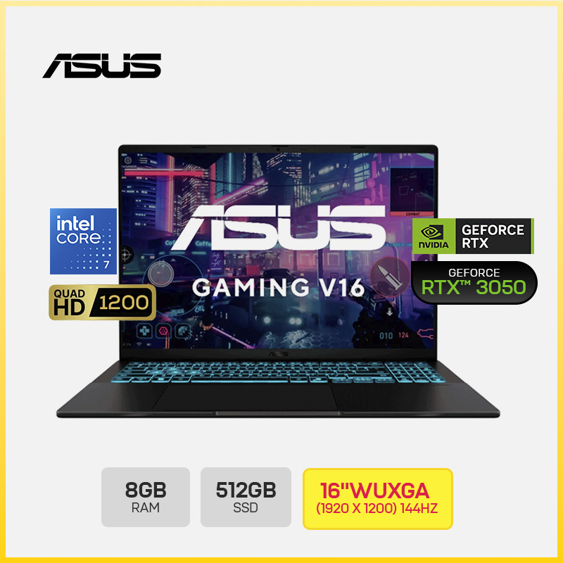 ASUS GAMING V16 V3607VJ-TK286W / Intel Core 7-240H / 8GB DDR5 / 512GB SSD / 16"WUXGA -144HZ / TECLADO LATINOAMERICANO RETROIOLUMINADO / NVIDIA GEFORCE RTX3050 6GB /WINDOWS 11 HOME / BATERIA 3 CELL / COLOR MATTE BLACK / WIFI6/USB*2/USB C*1/HDMI*1