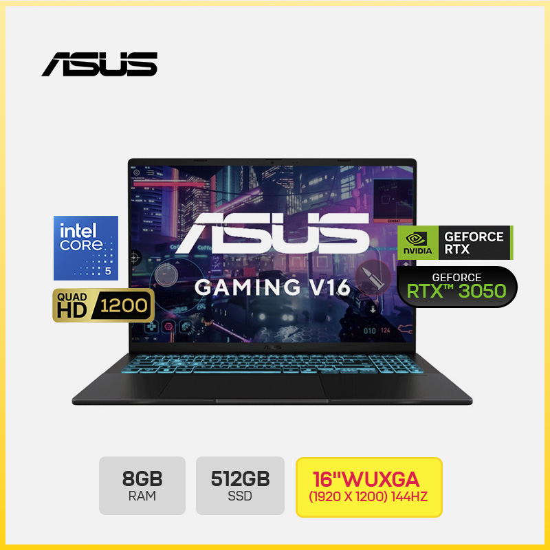LAPTOP GAMING ASUS TUF V16 V3607VJ-TK185W / Intel Core 5-210H / 8GB DDR5 5600MHZ / 512GB SSD / 16"WUXGA  144HZ / NVIDIA GEFORCE RTX3050 6GB / TECLADO LATINOAMERICANO /WINDOWS 11 HOME / BATERIA 3 CELL / COLOR MATTE BLACK / WIFI6/rj45*1/HDMI*1/USB*2/USB C*1