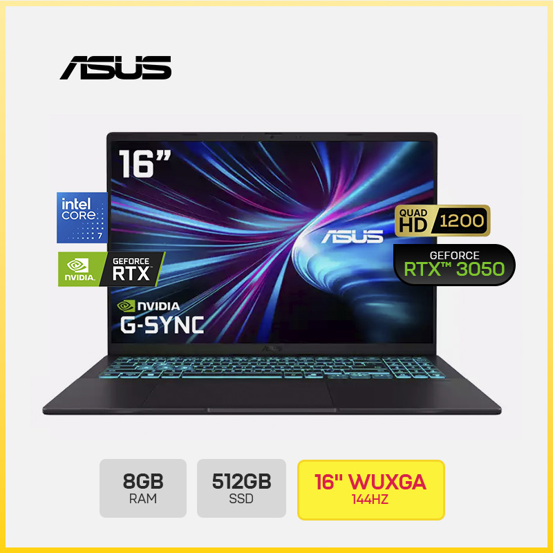 ASUS GAMING V16 V3607VJ-TK286W / Intel Core 7-240H / 512GB SSD / 16"WUXGA  144HZ / TECLADO LATINOAMERICANO RETROIOLUMINADO / NVIDIA GEFORCE RTX 3050 6GB / WINDOWS 11 HOME /BATERIA 3 CELL / COLOR MATTE BLACK / WIFI6/USB*2/USB C*1/HDMI*1/RJ45*1