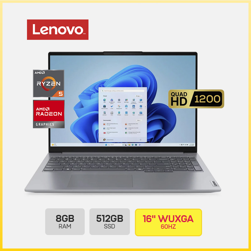 LENOVO THINKBOOK 16 16 G7 ARP(21MW006HCL) / AMD RYZEN 5 -7535HS / 8GB DDR5 4800MHZ /512GB SSD / 16"WUXGA / TECLADO LATINOAMERICANO / AMD Radeon 660M 2GB DEDICADO/ WINDOWS 11 PRO / BATERIA 3 CELL / COLOR ARCTIC GREY